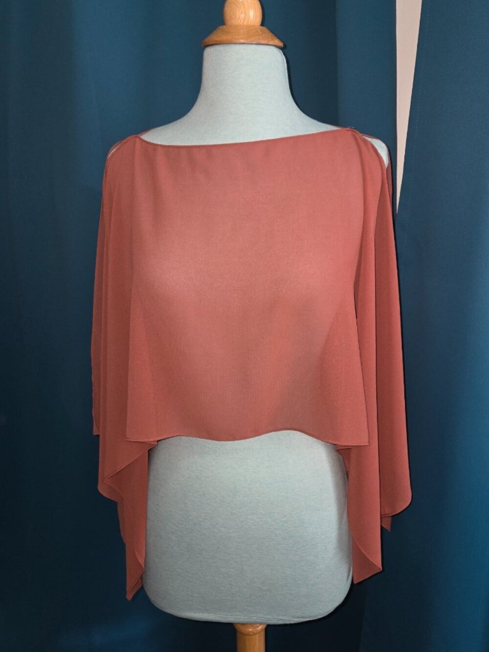 White House Black Market Rust Chiffon Sheer Flowing Poncho Top S/M - Picture 2 of 8